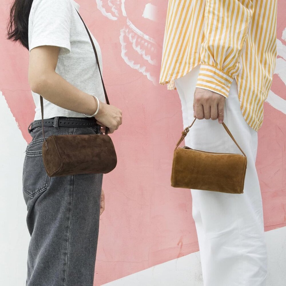 women coffee Suede Leather Small Crossbody Shoulder Bag with Adjustable strap - Picture 2 of 9